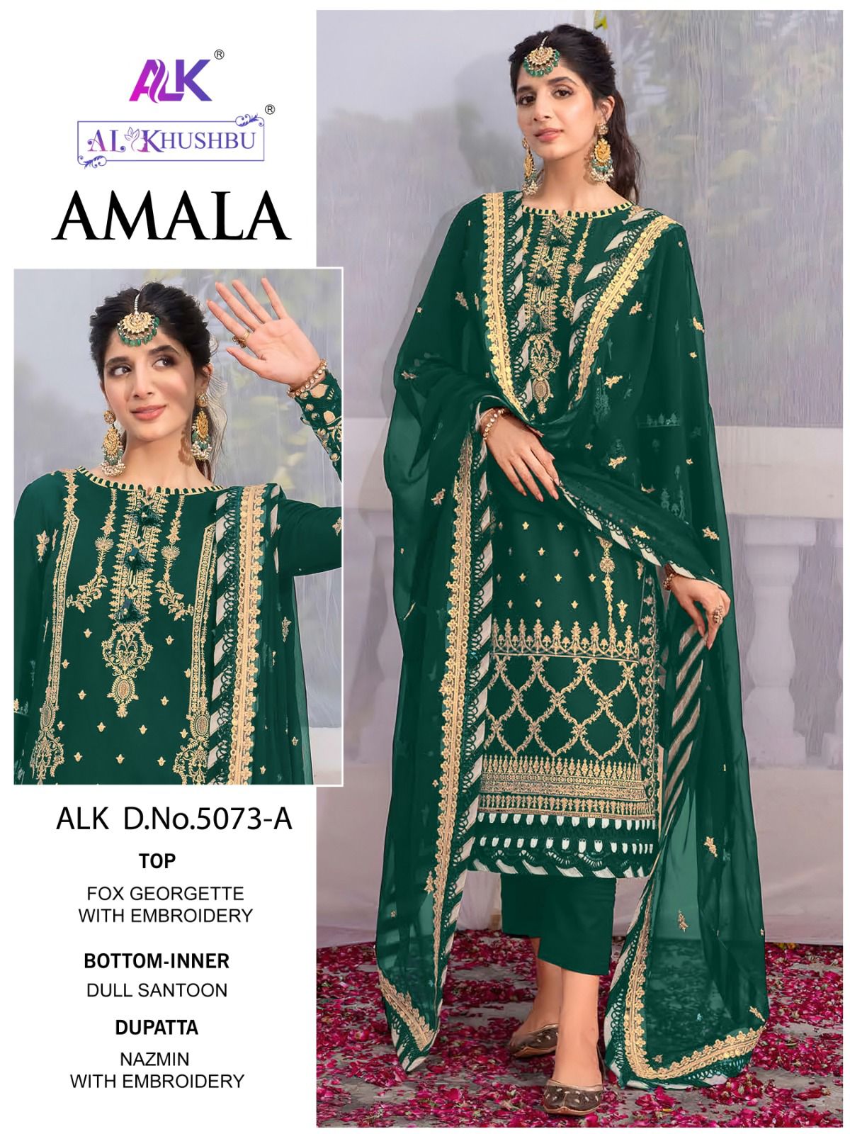 Amala 5073 By Alk Khushbu Embroidery Georgette Pakistani Suit Wholesale Market In Surat
